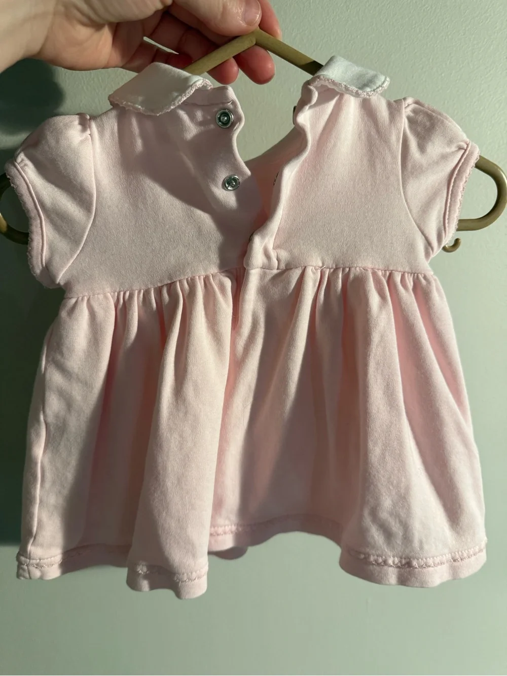 Magnolia Baby Girls Pink Short Sleeve Smocked Dress with Peter Pan Collar